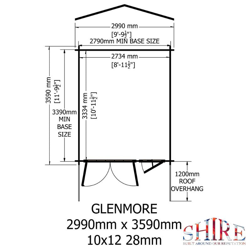 Shire Glenmore 10x12 28mm Log cabin