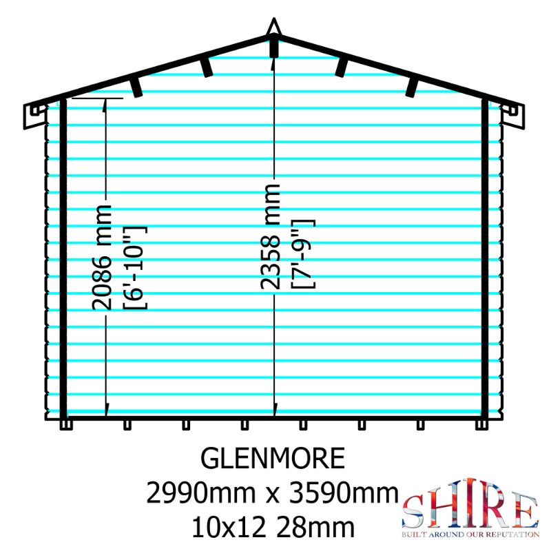 Shire Glenmore 10x12 28mm Log cabin