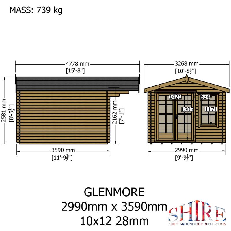Shire Glenmore 10x12 28mm Log cabin