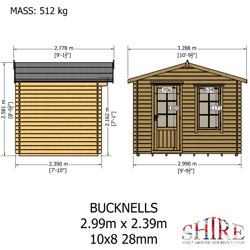 Shire Bucknells 10x8 28mm Log cabin