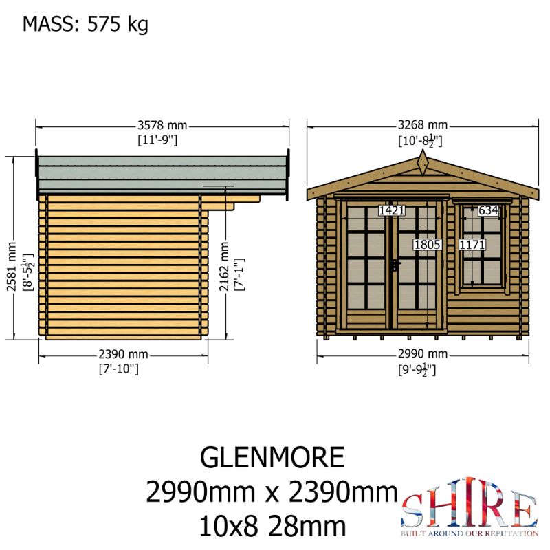 Shire Glenmore 10x8 28mm Log cabin