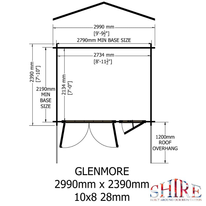Shire Glenmore 10x8 28mm Log cabin