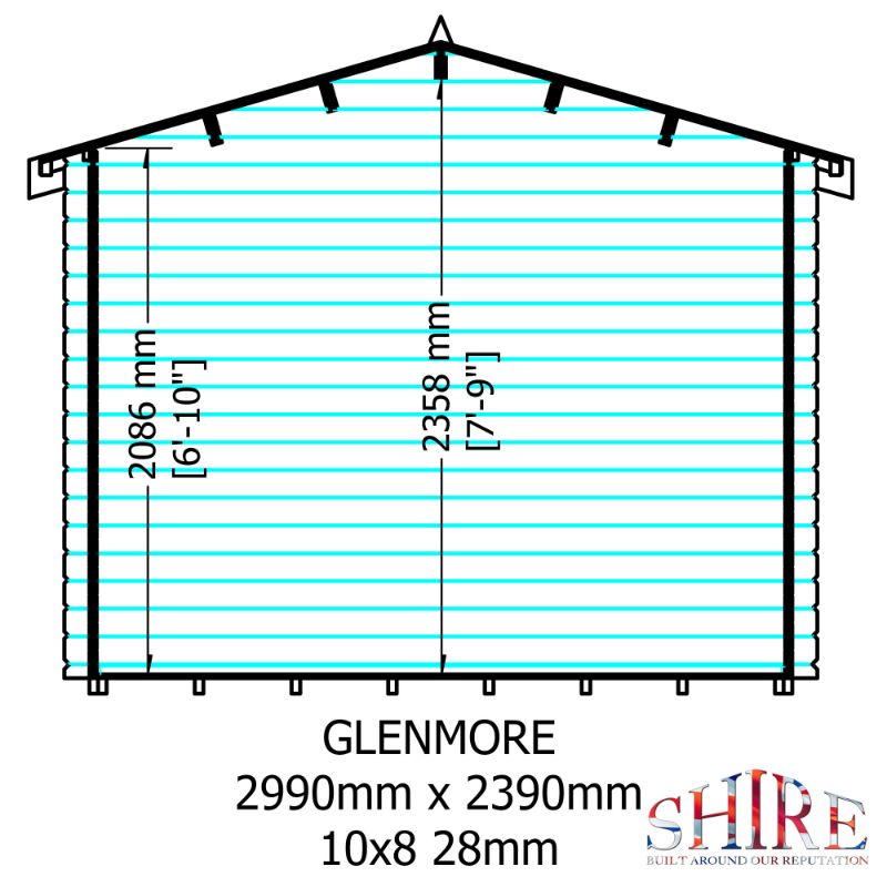 Shire Glenmore 10x8 28mm Log cabin