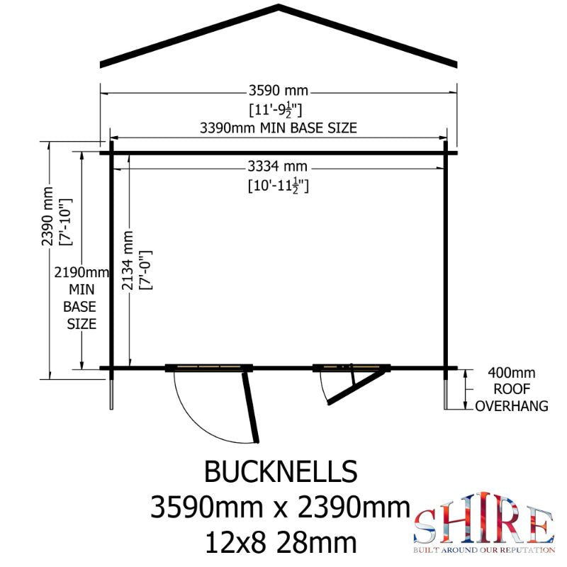 Shire Bucknells 12x8 28mm Log cabin
