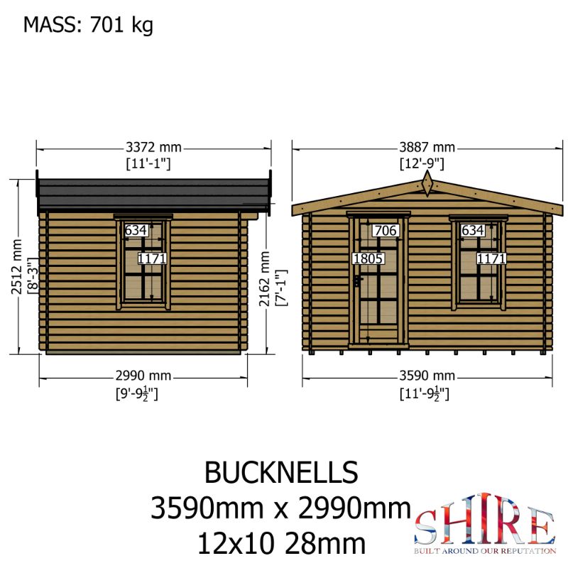 Shire Bucknells 12Gx10 28m Log cabin