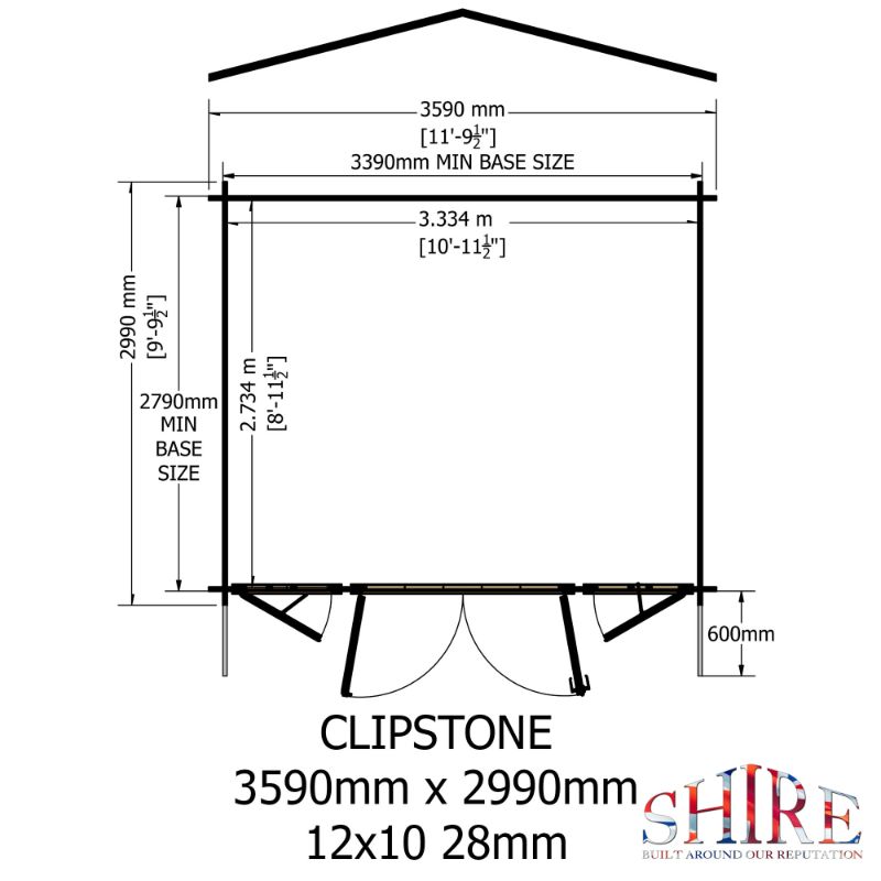 Shire Clipstone 12x10 28mm Log cabin