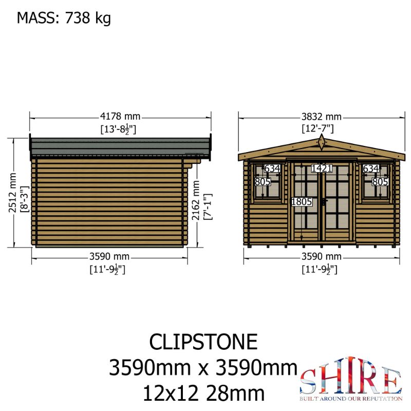 Shire Clipstone 12x12 28mm Log cabin