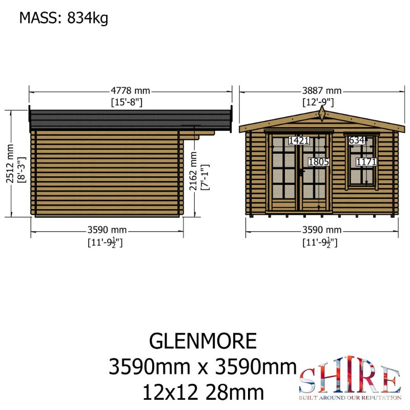 Shire Glenmore 12Gx12 28m Log cabin