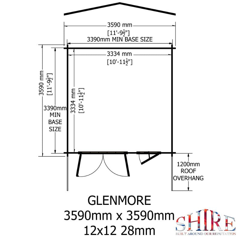Shire Glenmore 12Gx12 28m Log cabin