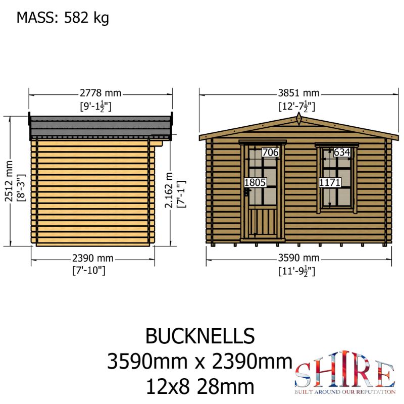 Shire Bucknells 12x8 28mm Log cabin