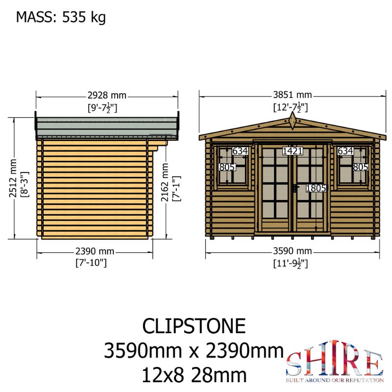 Shire Clipstone 12Gx8 28m Log cabin