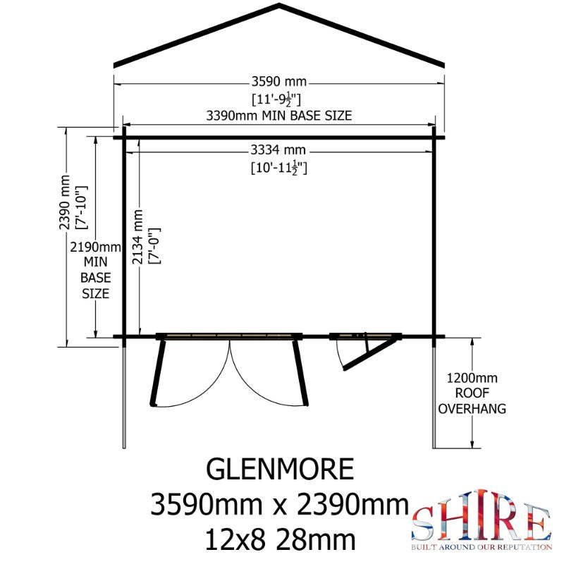 Shire Glenmore 12Gx8 28m Log cabin