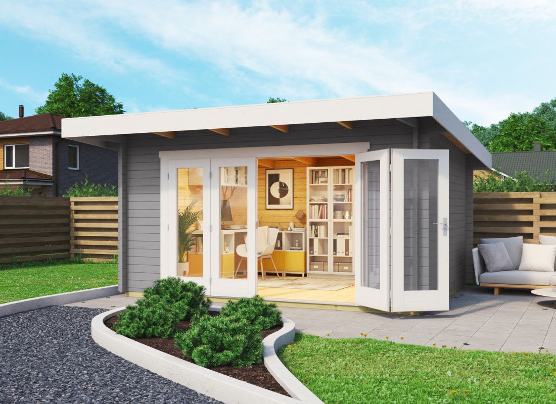 Lasita Sussex 1 Garden Log Cabin 12.7ft X 9.8ft 44mm thickness with double bifold door