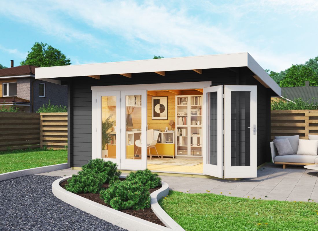 Lasita Sussex 1 Garden Log Cabin 12.7ft X 9.8ft 44mm thickness with double bifold door