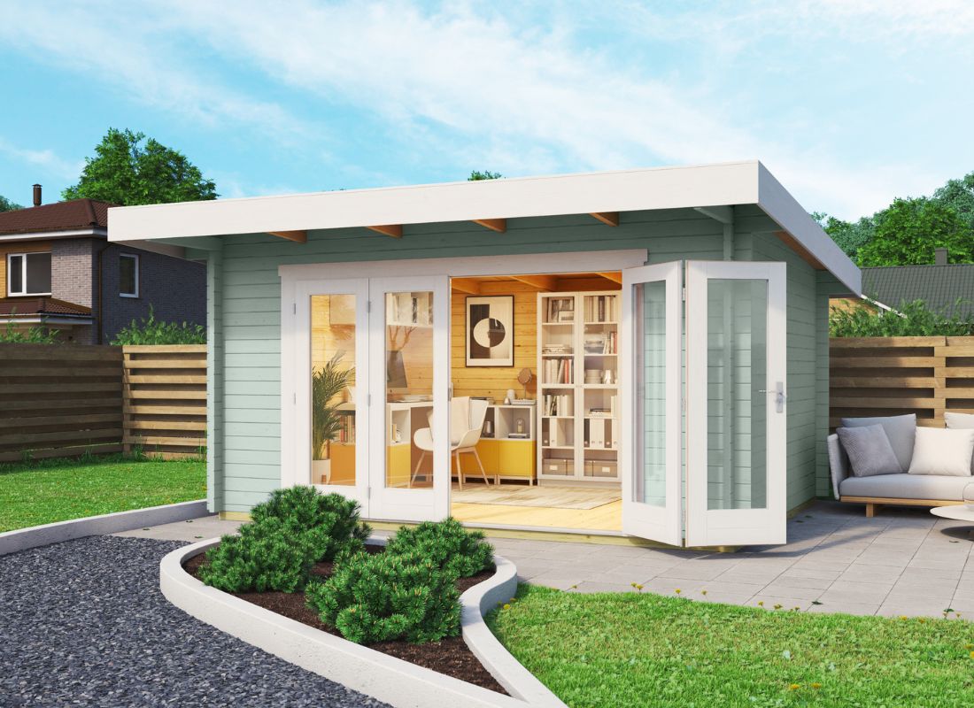 Lasita Sussex 1 Garden Log Cabin 12.7ft X 9.8ft 44mm thickness with double bifold door