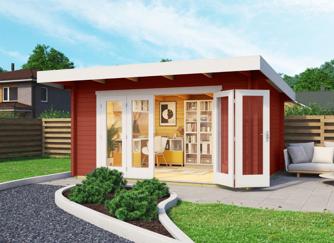 Lasita Sussex 1 Garden Log Cabin 12.7ft X 9.8ft 44mm thickness with double bifold door