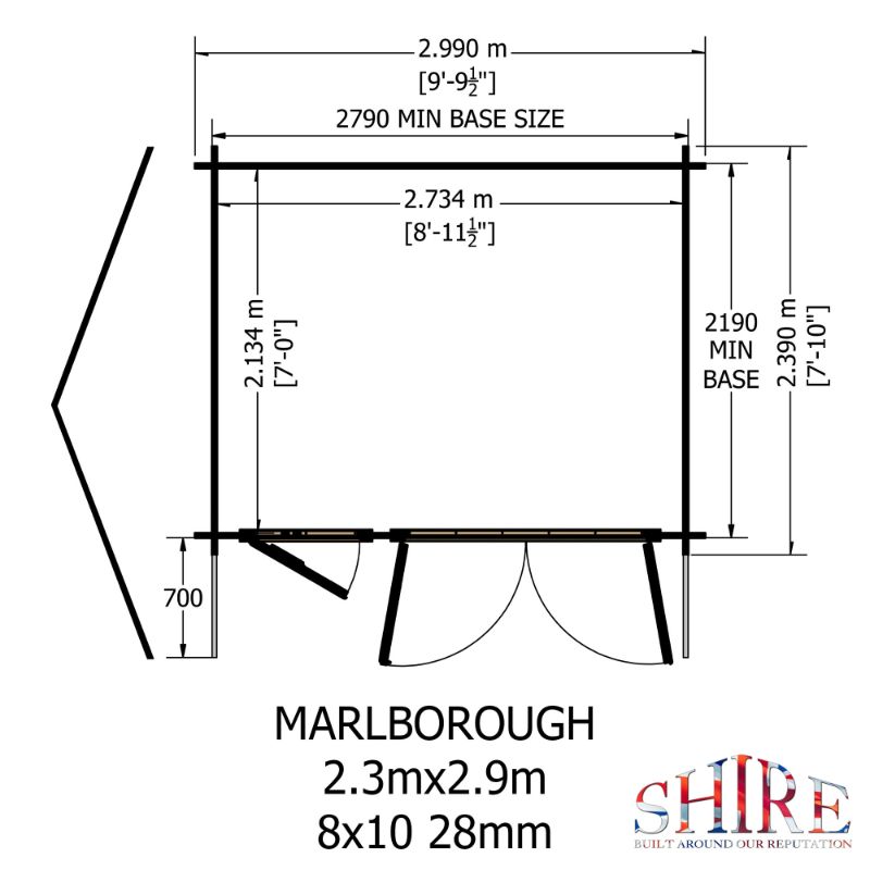 Shire Marlborough 8x10 28mm Log cabin