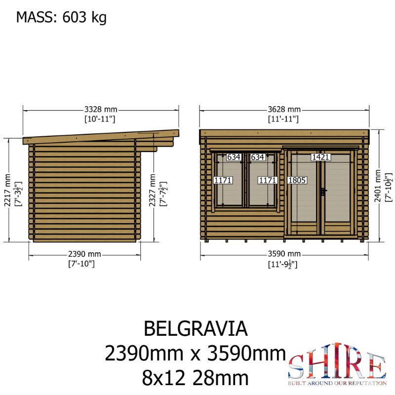 Shire Belgravia 8x12 28mm Log cabin
