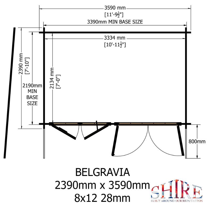 Shire Belgravia 8x12 28mm Log cabin