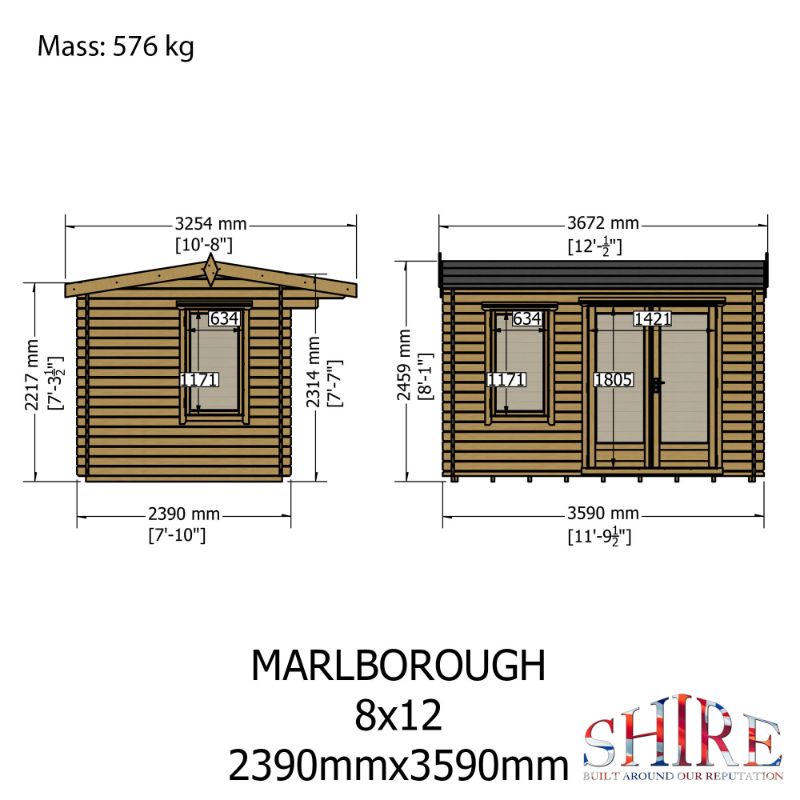 Shire Marlborough 8x12 28mm Log cabin
