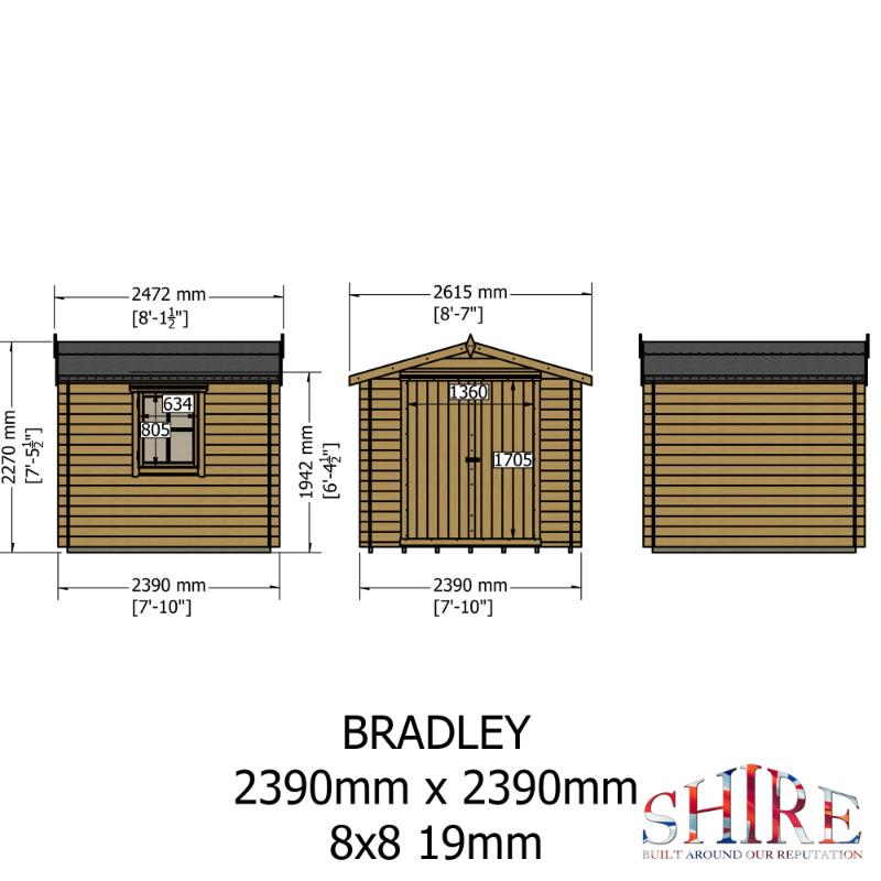 Shire Bradley 8x8 19mm Log cabin
