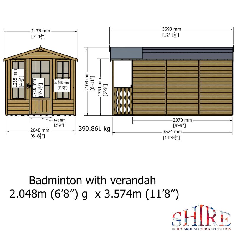 Shire Badminton and Veranda 7X10 Summerhouse