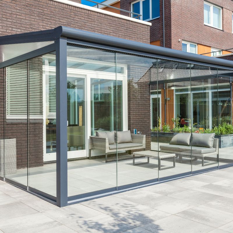 Deponti Bosco Aluminium Veranda with Polycarbonate Roof, Front and Side Walls