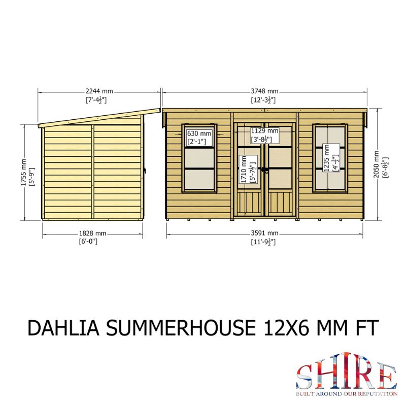 Shire 12x6 Dahlia Pent Summerhouse