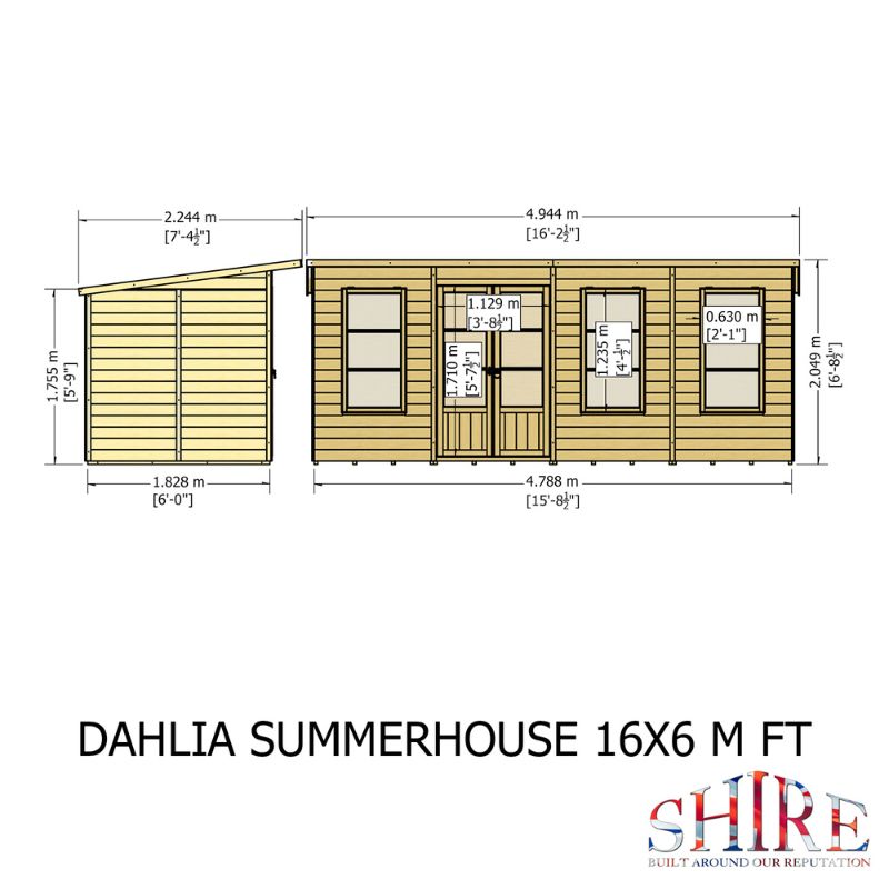 Shire Dahlia 16X6 Pent Summerhouse