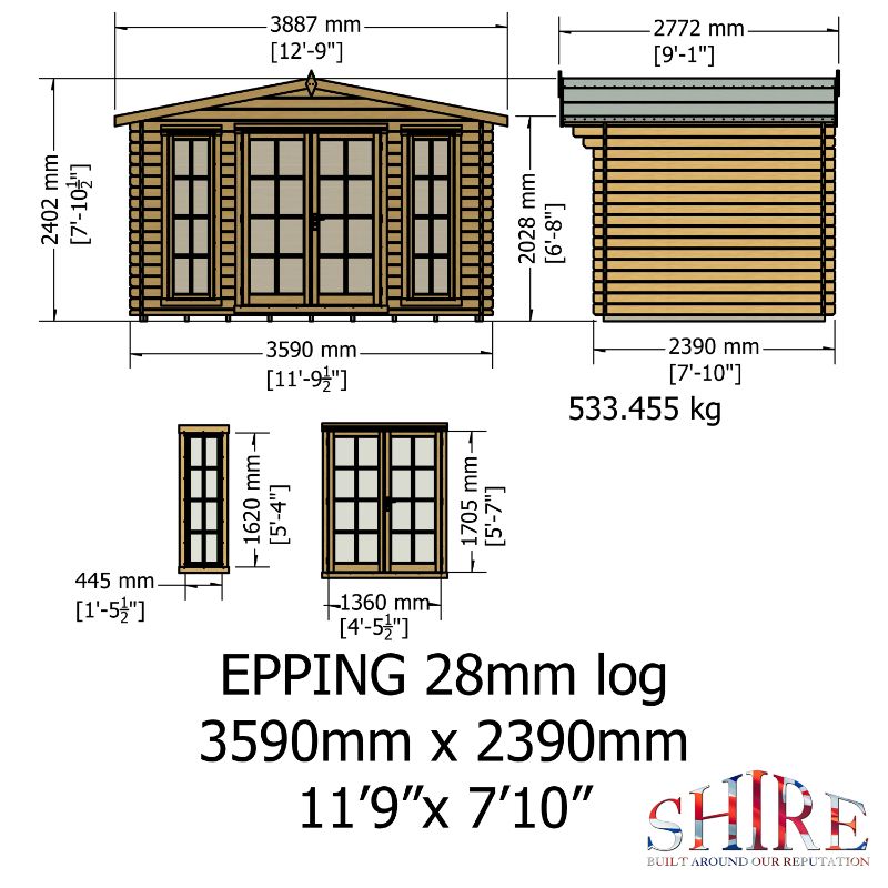 Shire Eppings 12x8 28mm Log cabin