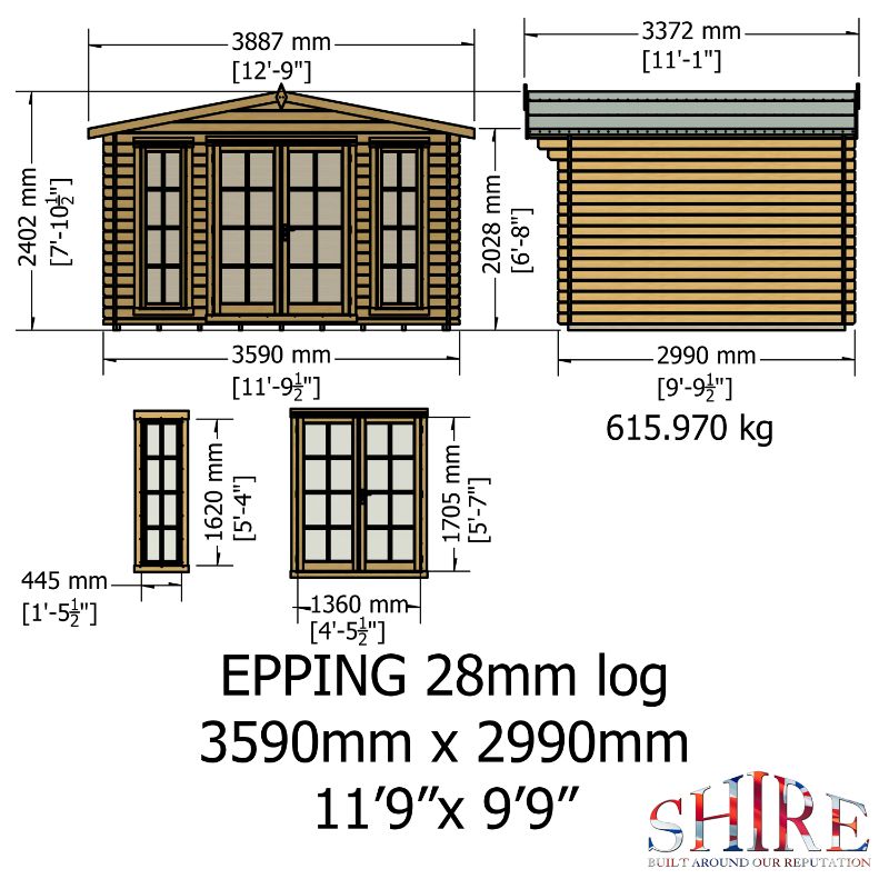 Shire Eppings 12x10 28mm Log cabin