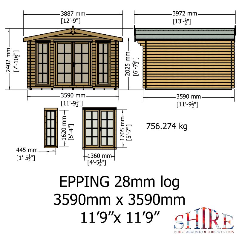 Shire Eppings 12x12 28mm Log cabin