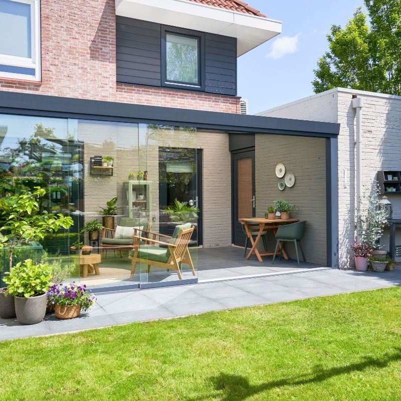 Deponti Giallo Aluminium Veranda with Polycarbonate Roof, Front and Side Walls