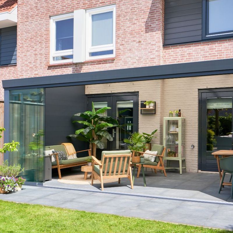 Deponti Giallo Aluminium Veranda with Polycarbonate Roof, Front and Side Walls