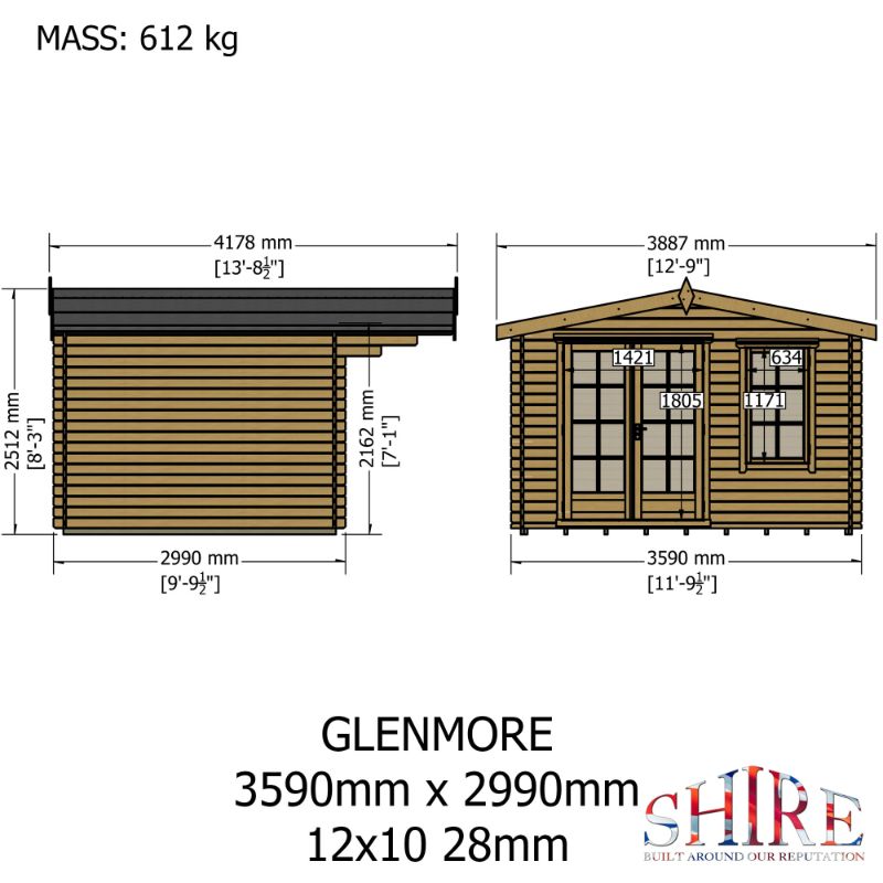 Shire Glenmore 12Gx10 28m Log cabin