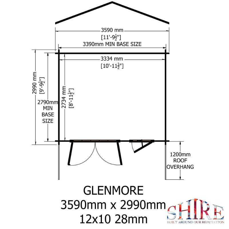 Shire Glenmore 12Gx10 28m Log cabin