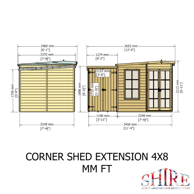 Shire Hampton with Side Shed 8x12 Summerhouse