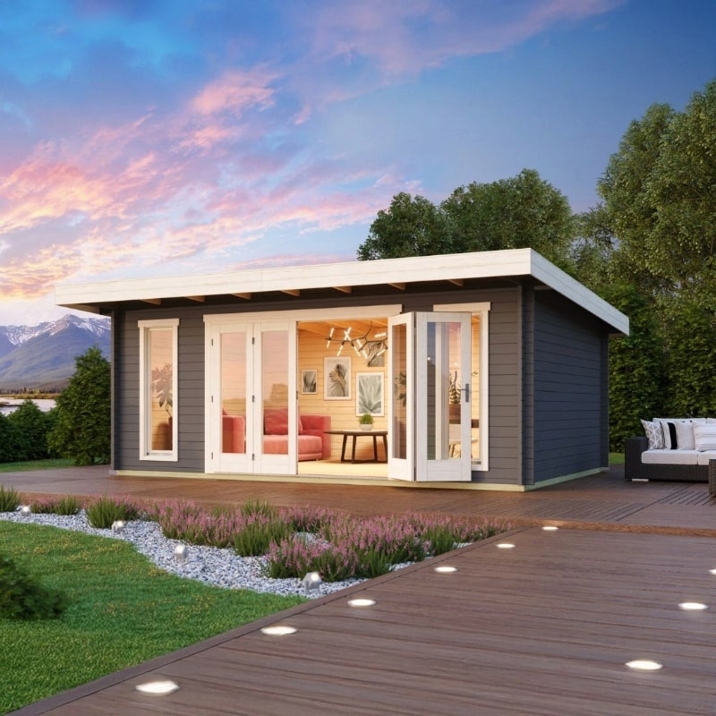Lasita Sussex 2 Garden Log Cabin 11.8ft X 18.7ft 44mm with double bifold door