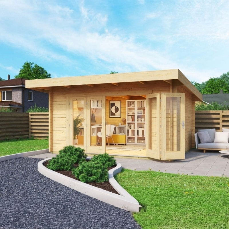 Lasita Sussex 1 Garden Log Cabin 12.7ft X 9.8ft 44mm with double bifold door