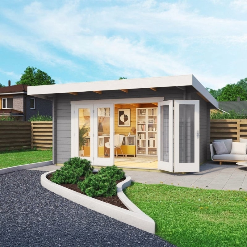 Lasita Sussex 1 Garden Log Cabin 12.7ft X 9.8ft 44mm with double bifold door