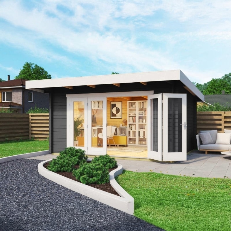 Lasita Sussex 1 Garden Log Cabin 12.7ft X 9.8ft 44mm with double bifold door
