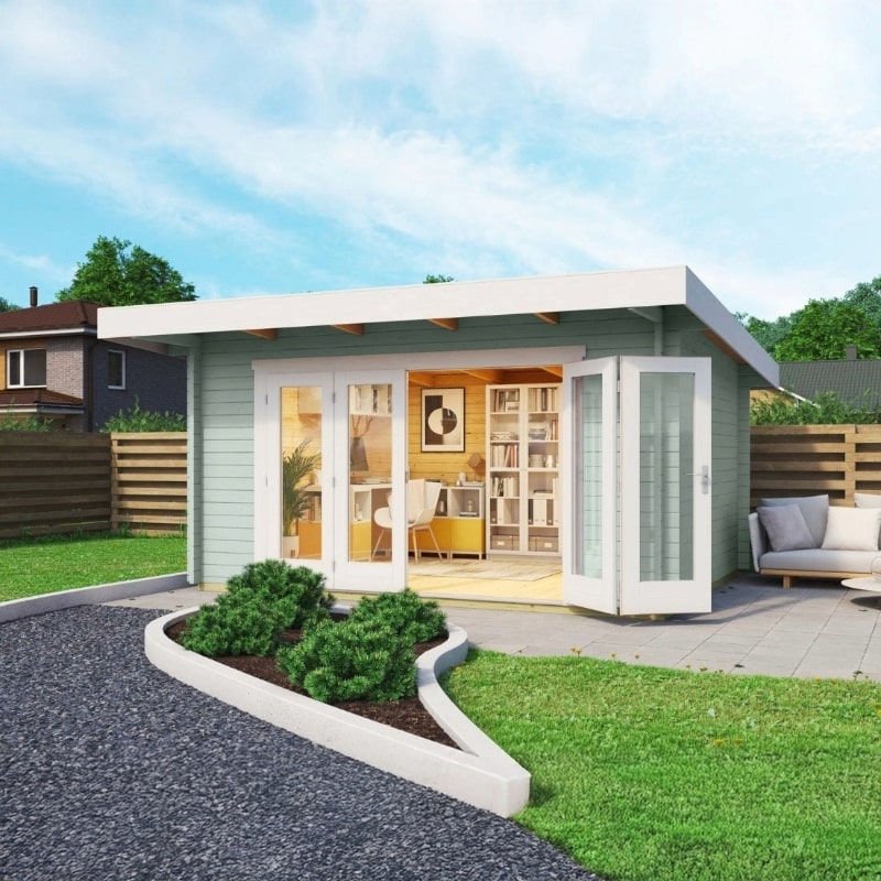 Lasita Sussex 1 Garden Log Cabin 12.7ft X 9.8ft 44mm with double bifold door