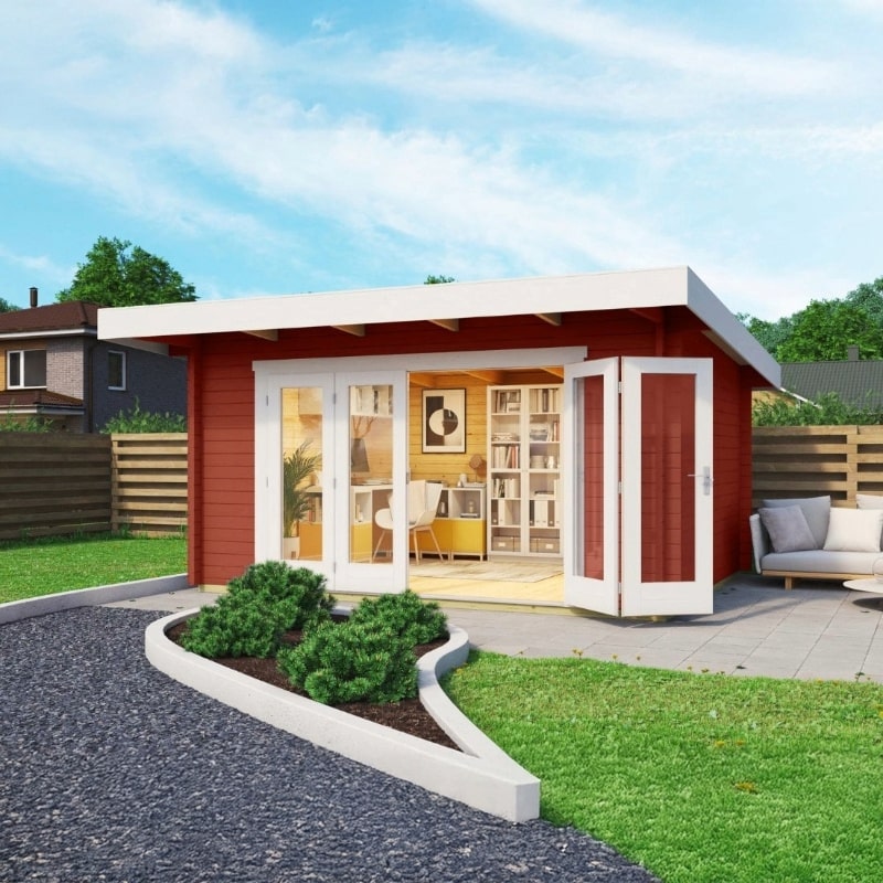 Lasita Sussex 1 Garden Log Cabin 12.7ft X 9.8ft 44mm with double bifold door