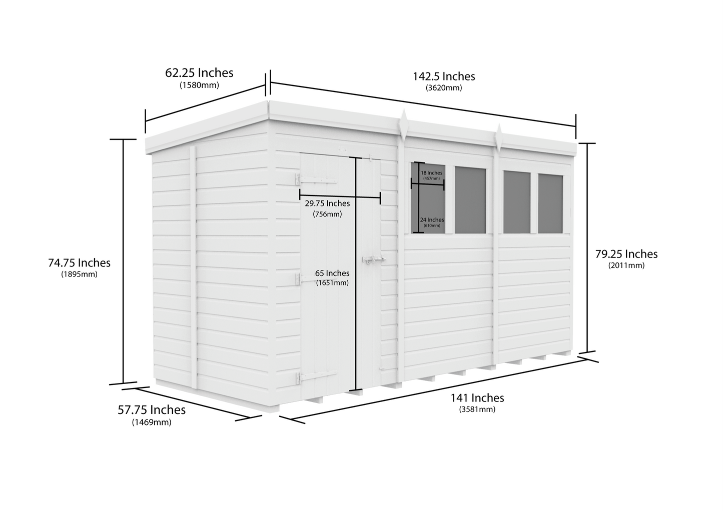 Sheds DIY Pent Garden Shed 5 ft Width