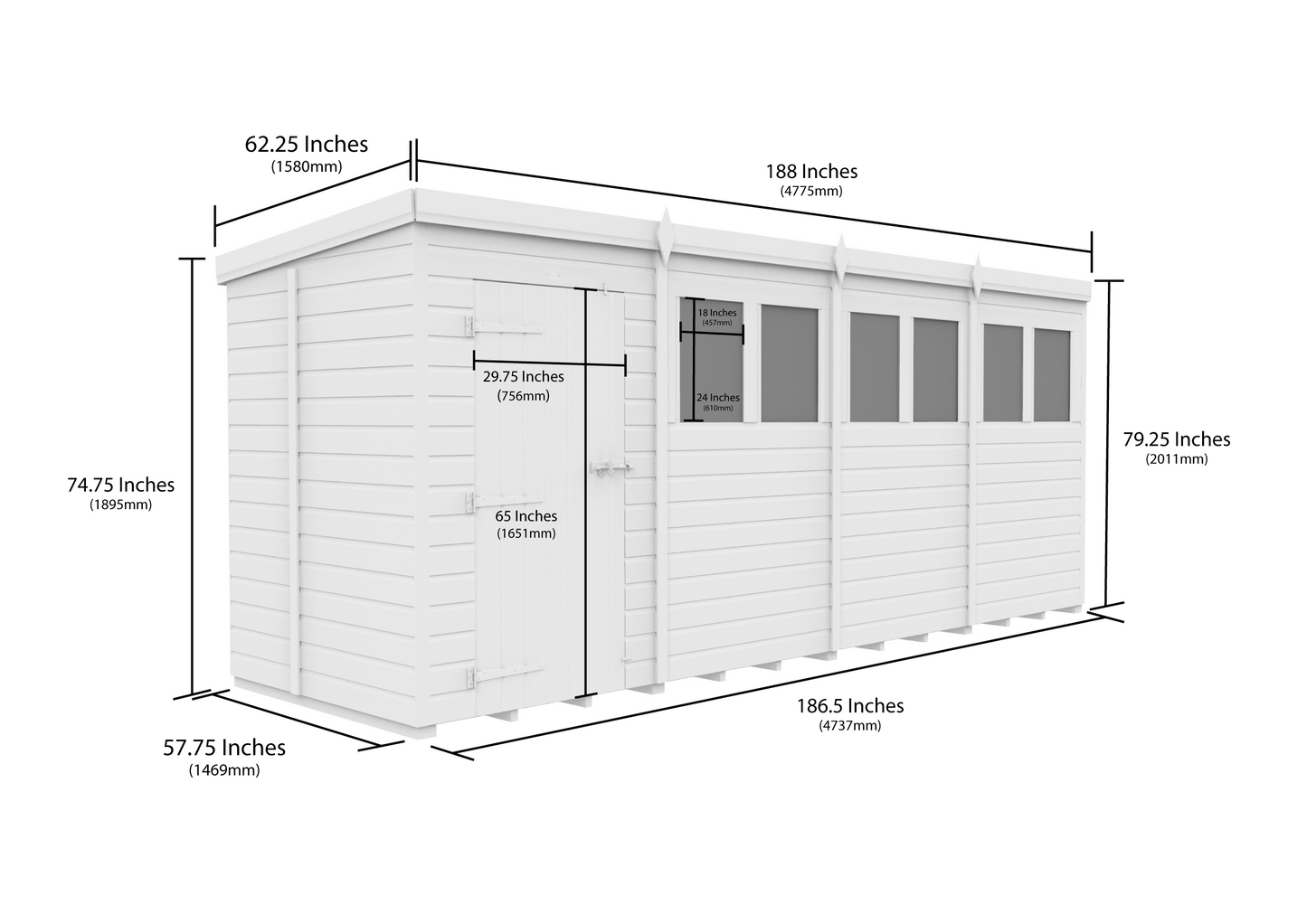 Sheds DIY Pent Garden Shed 5 ft Width