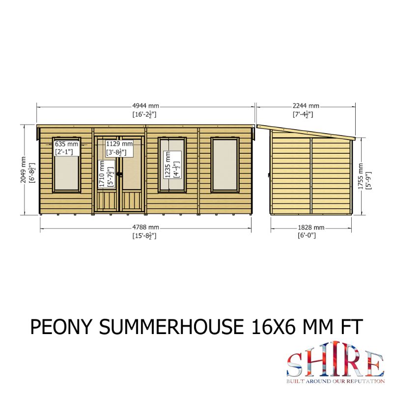 Shire Peony 16x6 Pent Summerhouse
