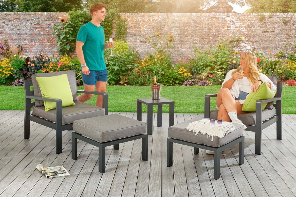 HEX Living Tutbury Footstool with Two Chairs and Side Table Set