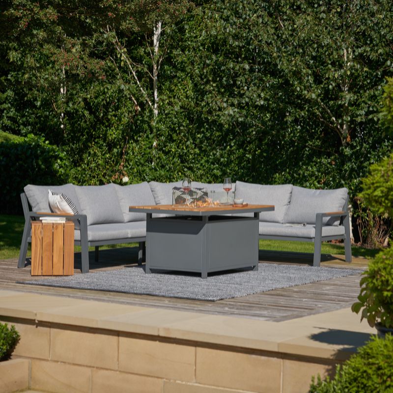 Pacific Lifestyle - Stockholm Anthracite Outdoor Corner Seating Set including Fire Pit Table