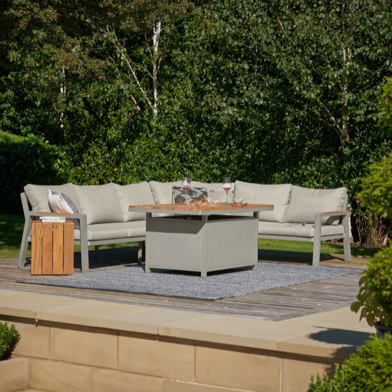 Pacific Lifestyle - Stockholm Limestone Outdoor Corner Seating Set including Fire Pit Table