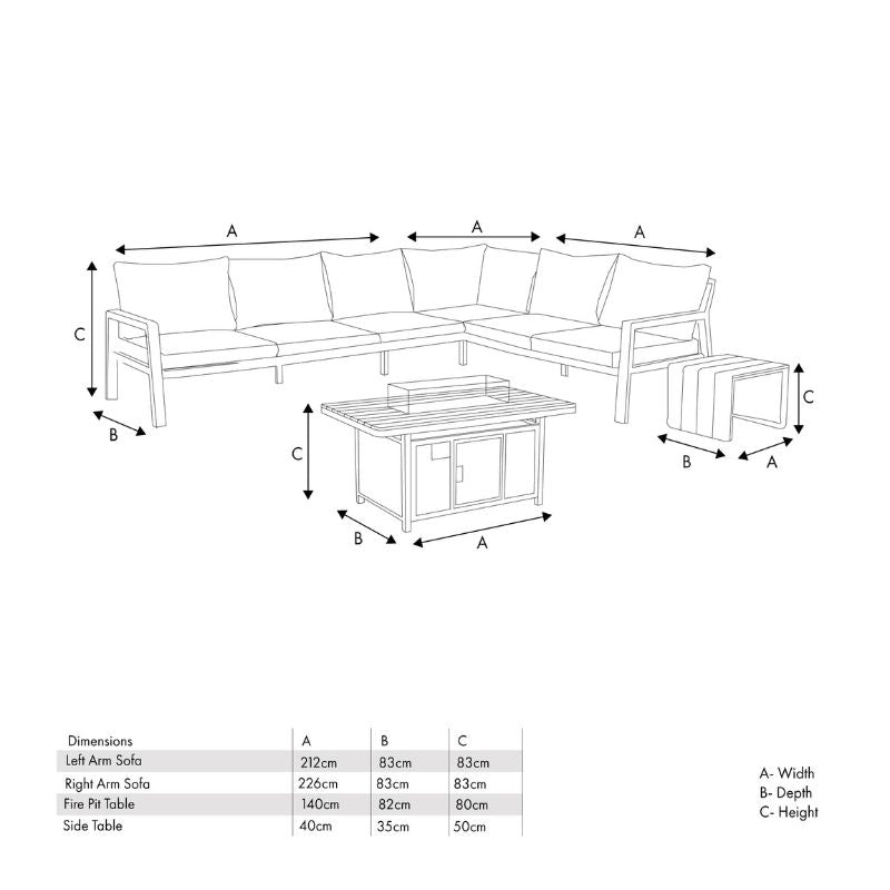Pacific Lifestyle - Stockholm Limestone Outdoor Corner Seating Set including Fire Pit Table